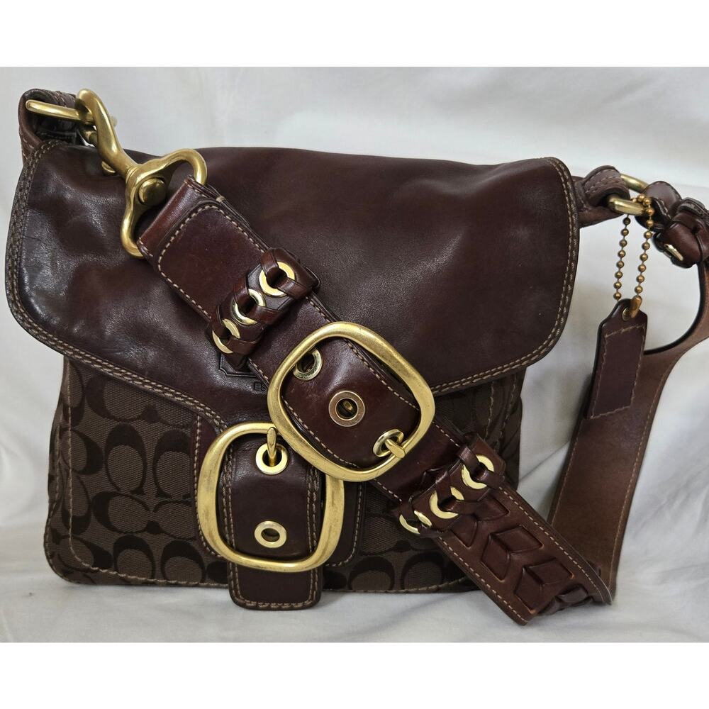 バッグ OLD COACH Bleeker Legacy Calf Signature Vintage Coach Signature Bleecker Legacy Flap 11434 Br… - Gem